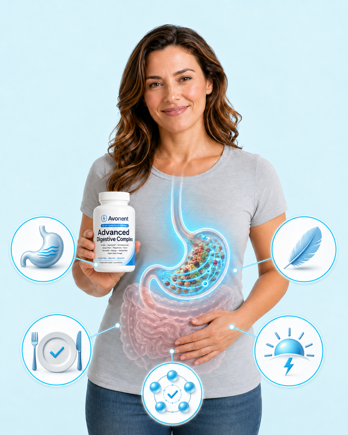 Conceptual illustration of Avonent supporting mixed-meal digestion