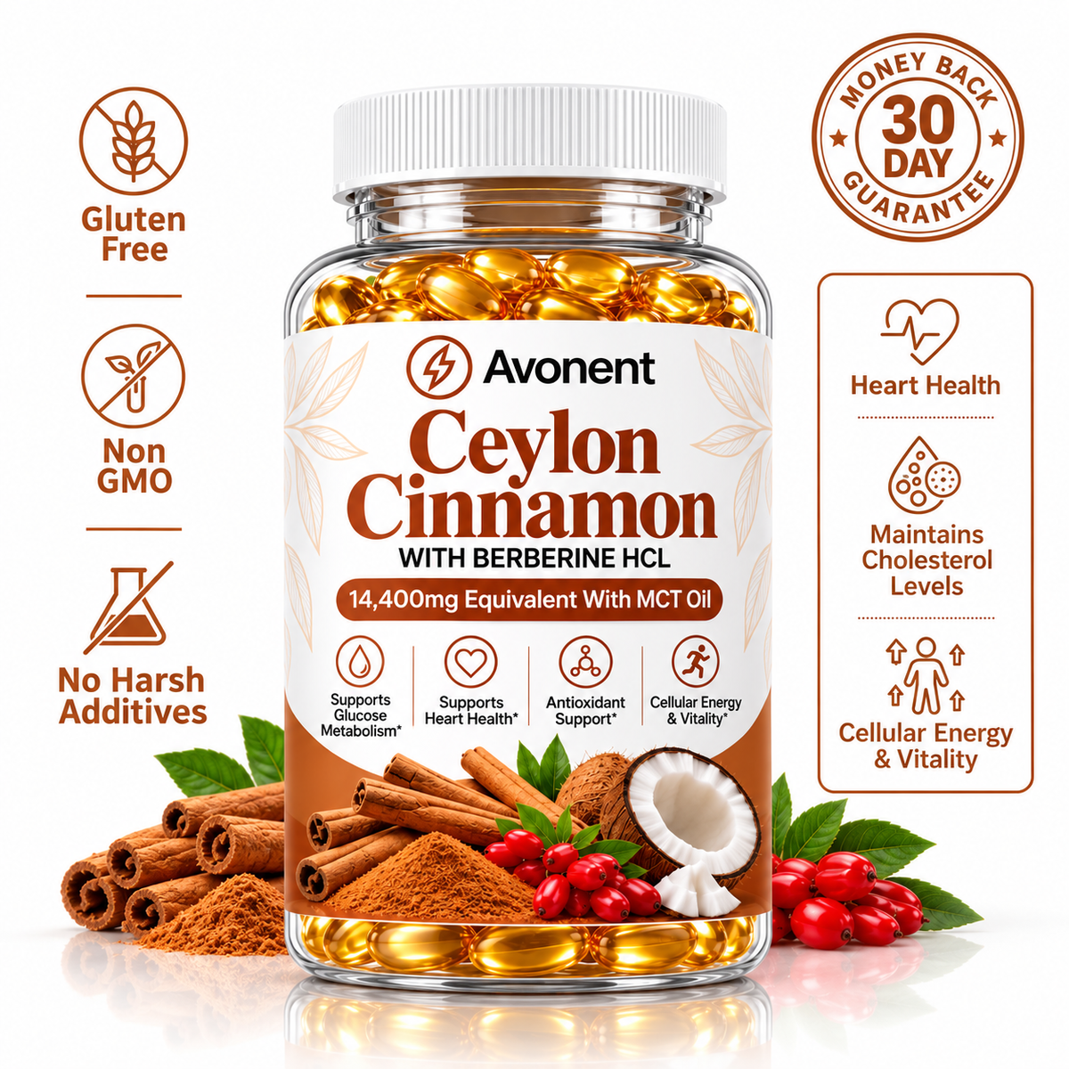 Avonent Berberine + Ceylon Cinnamon softgels